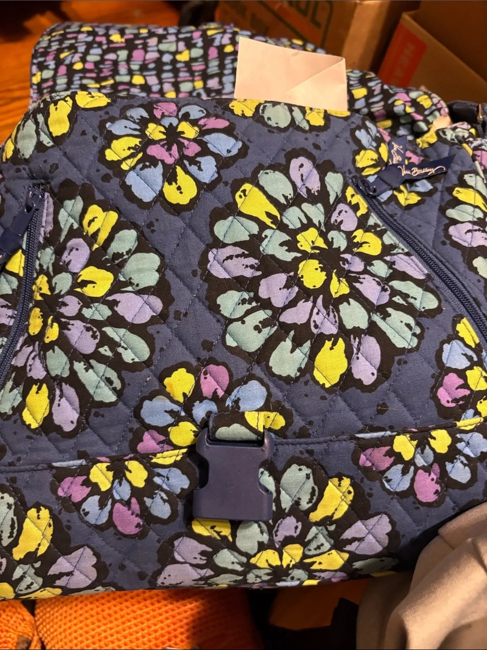 Vera Bradley Navy Quilted Floral Crossbody Cosmetic Bag